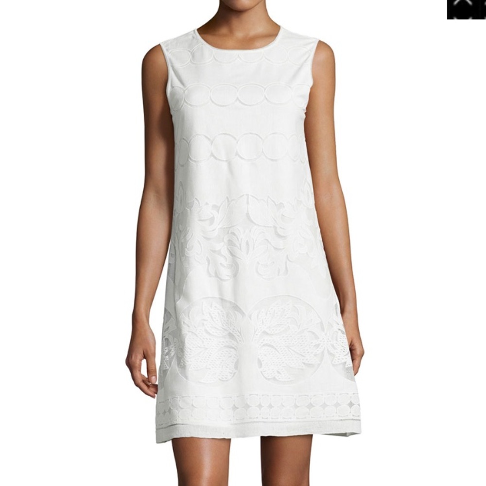 Lace Sleeveless Shift Dress, Off White
